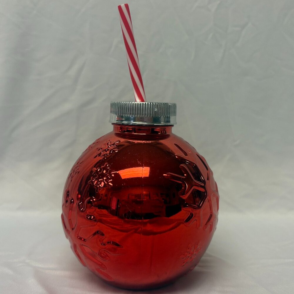 Christmas Ornament Ball Tumbler Cup – 20oz Red & Clear Holiday Sipper with Straw